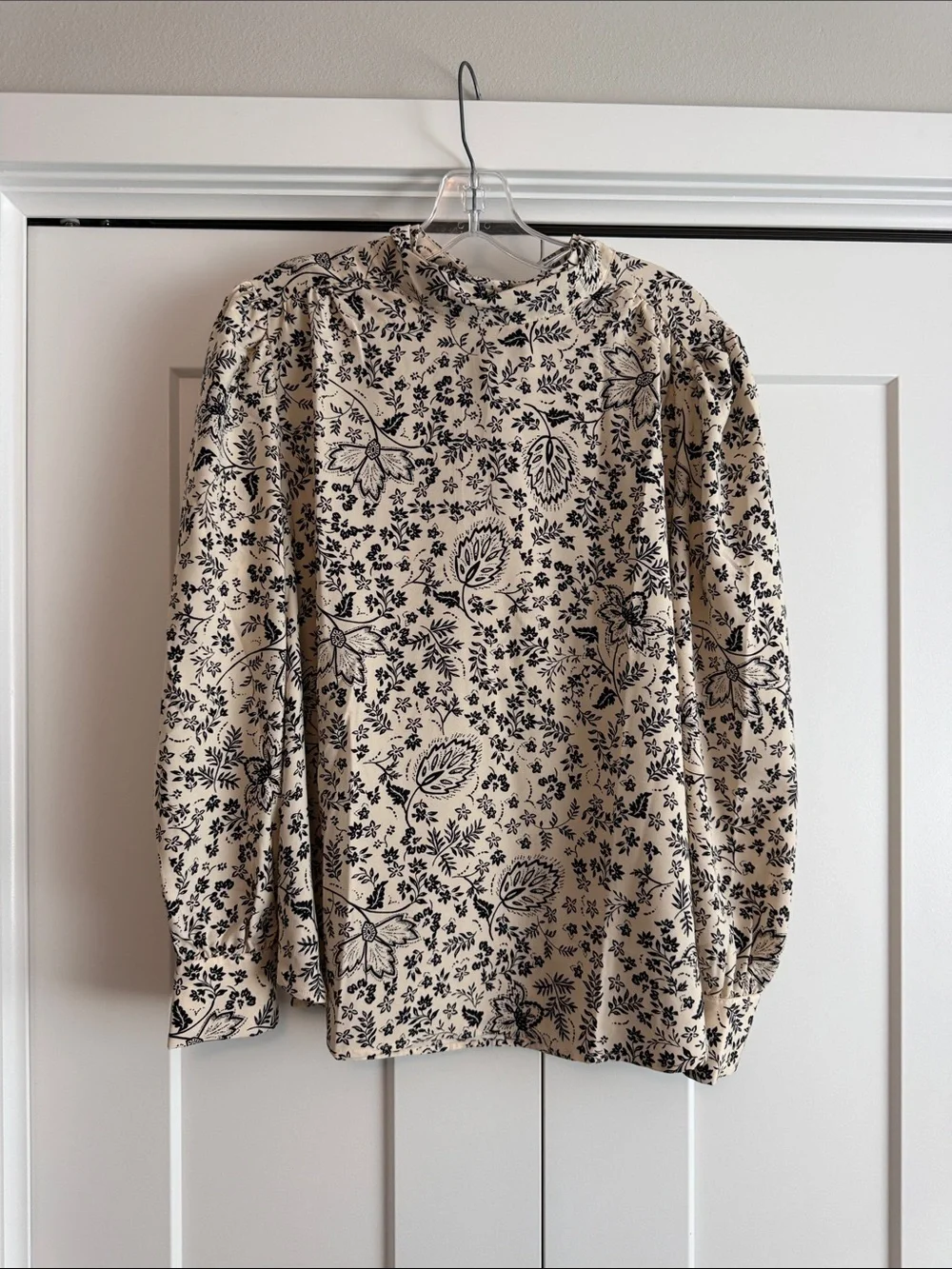 LOFT Mock Neck Floral Tie Back Blouse